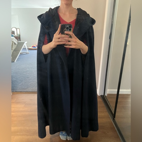 Vintage Long Dark Blue Wool Hooded Cape Cloak - cosplay Victorian or hobbit - Picture 11 of 17